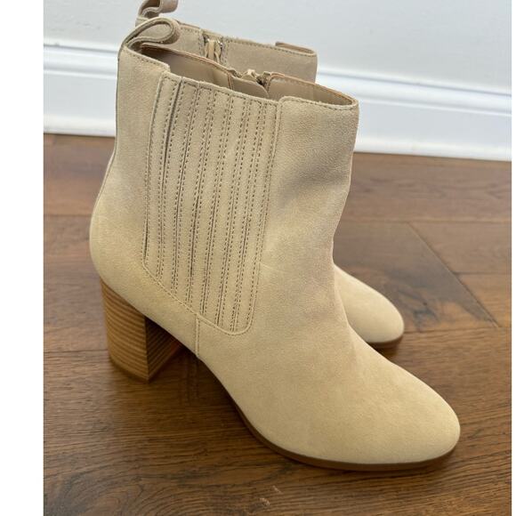 Violet & Red Meaghan Heeled Suede Zip Leather Bootie Cream Women's Size 10 NEW - Picture 1 of 5